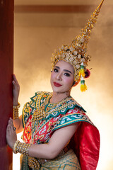 Thai Khon performers in elaborate costumes of Thotsakan, Ritik, and Nang Sida