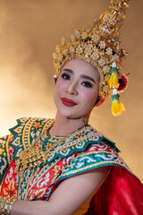 Thai Khon performers in elaborate costumes of Thotsakan, Ritik, and Nang Sida
