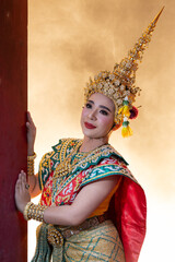 Thai Khon performers in elaborate costumes of Thotsakan, Ritik, and Nang Sida