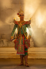 Thai Khon performers in elaborate costumes of Thotsakan, Ritik, and Nang Sida