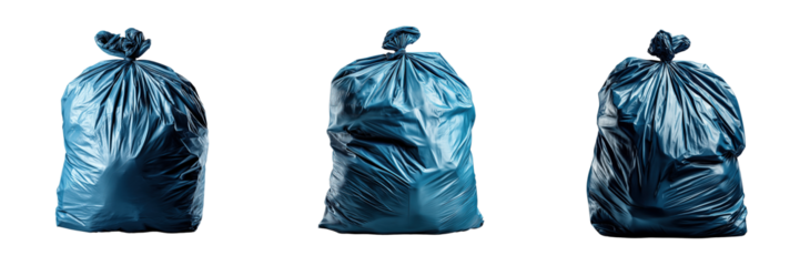 Waste management blue trash bags urban setting photography cleanliness