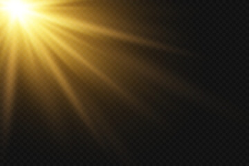 Sun rays effect with warm golden glow. On transparent background.