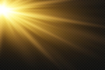 Sun rays effect with warm golden glow. On transparent background.