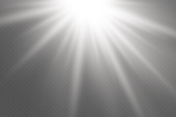 Bright white light beam effect with transparent background for glow, spotlight or skylight.