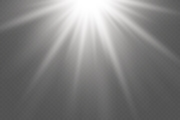 Bright white light beam effect with transparent background for glow, spotlight or skylight.