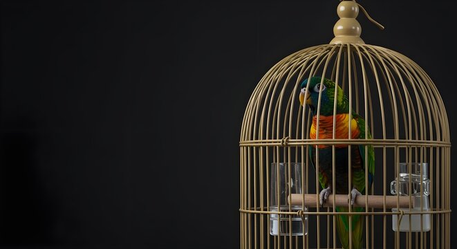 Parrot, Bird, Birdcage, Colorful Parrot in Elegant Birdcage