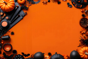 Autumn cosmetics with pumpkin decorations