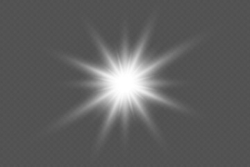 Bright white light beam effect with transparent background for glow, spotlight or skylight.