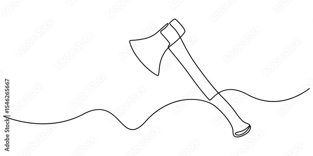 Poster Continuous one line drawing of axe design. Axe in single line draw illustration. Editable stroke, One line ax .Single line of lumberjack concept,  Abstract background, axe, hatchet, woodcutter, pro.