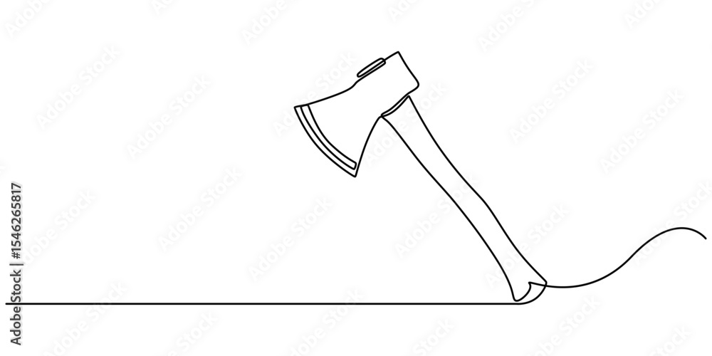 Poster Continuous one line drawing of axe design. Axe in single line draw illustration. Editable stroke, One line ax .Single line of lumberjack concept,  Abstract background, axe, hatchet, woodcutter, pro.