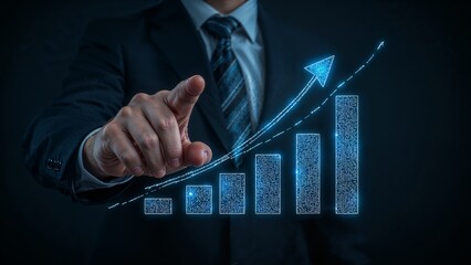 Person pointing to a digital growth chart.