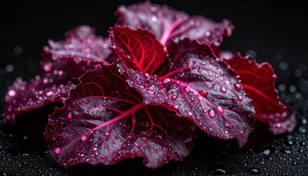 Vibrant Red Leaf Lettuce with Water Droplets Close-up Photography