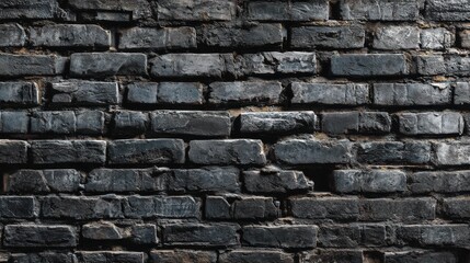 Naklejka premium Ultra quality image of wide old black shabby brick wall texture. Dark masonry panorama. Brickwork panoramic grunge background.
