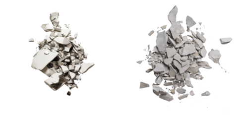 Destruction of ceramic fragments studio photography indoor close-up