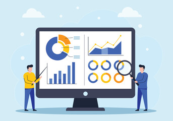 Business Analytics Presentation: Team Analyzing Charts and Graphs on Large Screen Dashboard
