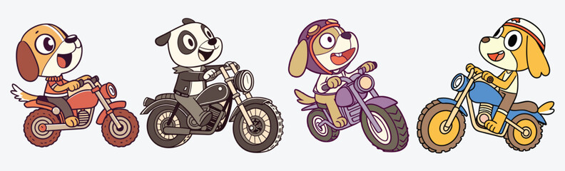 Cute carton adorable dog animal bikers zoom into fun vector.