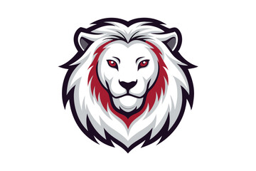 Fierce white lion with piercing red eyes shows strength and bold expression