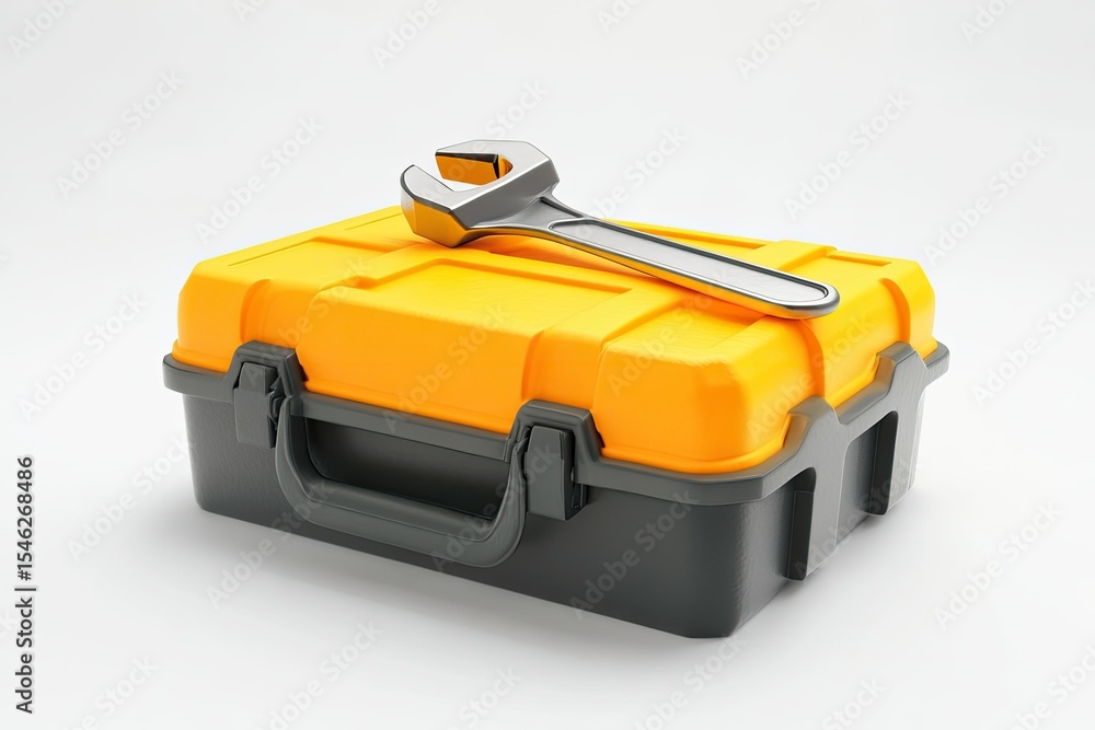 Fototapete plastic toolbox with screwdriver and wrench 3d rendering isolated on white background