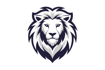 Majestic lion head outlined in navy and gray presents a bold, stylized appearance