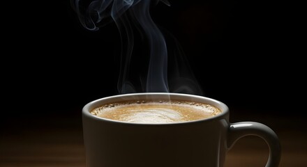 Coffee, Cup, Mug, Steaming Cup of Coffee on Wooden Table
