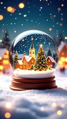 Snowy Christmas Village Snow Globe with Winter Scene.