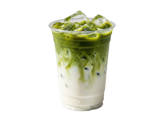 iced matcha latte swirl in a plastic cup