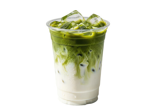 iced matcha latte swirl in a plastic cup