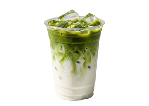 iced matcha latte swirl in a plastic cup