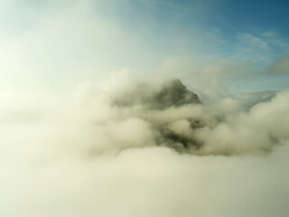 Mountain in the clouds in the Faroe Islands