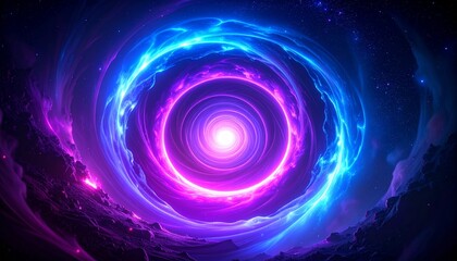 Naklejka premium Abstract Cosmic Vortex Glowing Nebula Tunnel in Vibrant Purple and Blue Hues