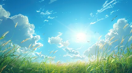 A stunning scene of blue sky with high flying white clouds