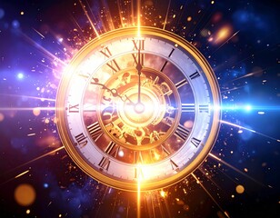Time Flies A Glowing Antique Clock in a Cosmic Burst