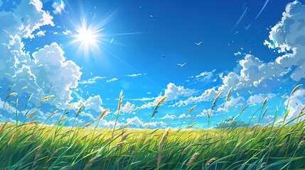 Natural beauty of sky with birds soaring under golden sunlight