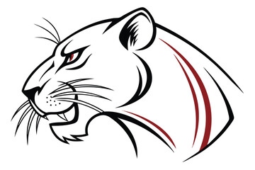 Illustrated black outline of a ferocious cougar head with maroon accents displays intense focus