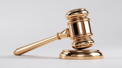 Ultra quality image of golden judge's gavel isolated on white background. Creative concept of verdict, auction, justice. Symbol of law, lawyers, crime, judge and punishment.