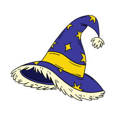 r755Magical wizard witch hat. Halloween festival celebration masquerade icon element collection in blue color. Outline art decoration