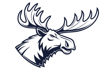 Striking moose head with large antlers is showcased in a bold monochrome style