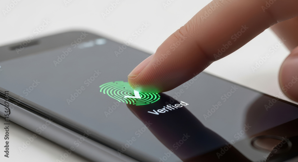 Aufkleber closeup of a finger unlocking a smartphone using the biometric fingerprint scanner on the screen a m