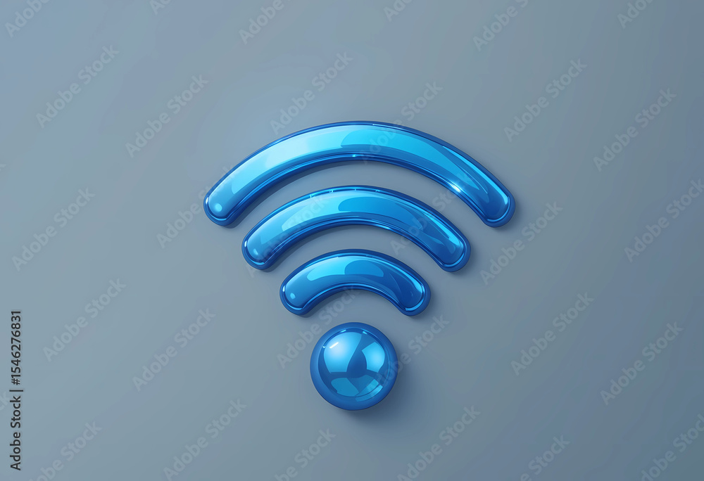 Aufkleber close up of a glossy blue wifi symbol on a gray background in a simple and clean composition