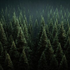 Dense forest canopy, misty, dark green