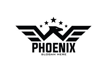 phoenix bird badge logo vector with stars for military or organization.