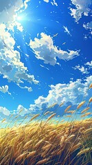 White clouds floating in clear blue sky with glowing sunlight