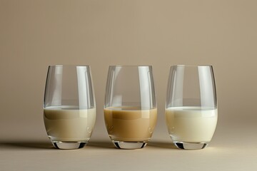 High Quality Picture of Front View of Three Different Milk Glasses