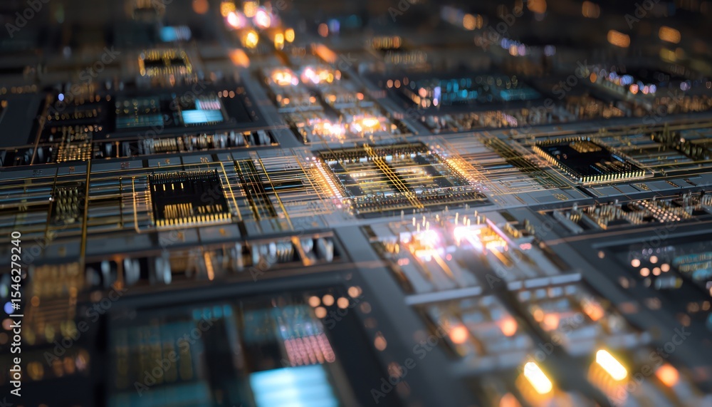 Aufkleber abstract technological motherboard with glowing components and intricate circuit design
