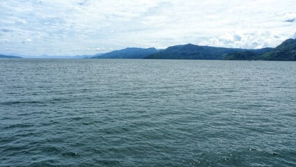 Panoramic view of Lake Toba, Indonesia with a beautiful natural treat. the largest volcanic lake in...
