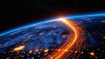 Global connectivity visualization with data streams and digital networks across the world - Powered by Adobe