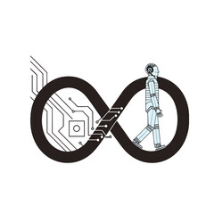 Infinity Circuit AI Logo Futuristic Black & White Vector