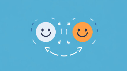 Naklejka premium Illustration of a Feedback Loop with Smiling Faces and Arrows, Symbolizing Constructive Criticism, Positive Communication, and Continuous Improvement
