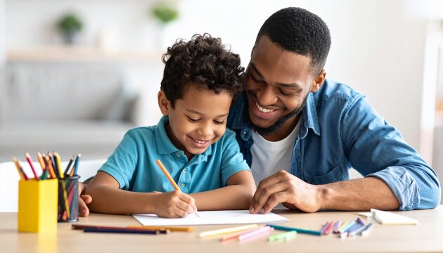  father helping son with homework
