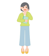 焦った表情の女性教師のイラスト/Worried Female Teacher Looking Flustered